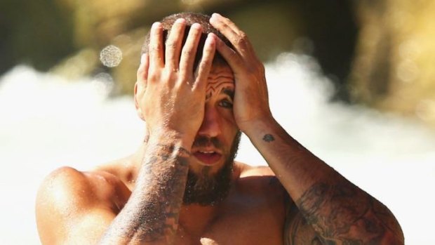 Oh dear: Lance "Buddy" Franklin comes to terms with the Swans' first-round defeat.