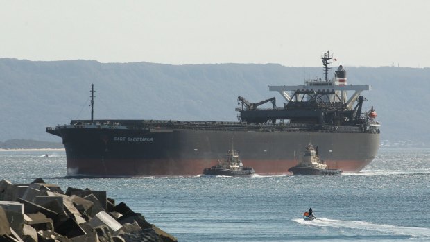 The coal carrier Sage Sagittarius being diverted to Port Kembla in September, 2012.