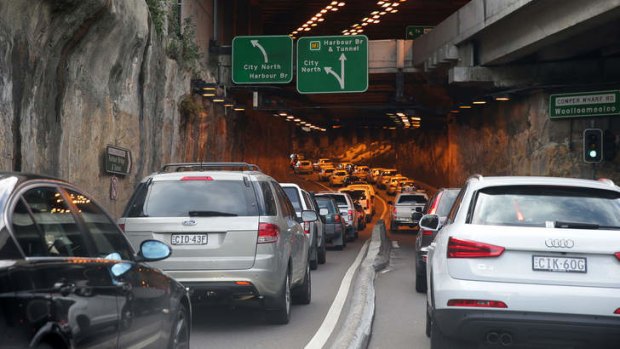 Traffic banked up around the CBD due to the closure of the Western Distributor.
