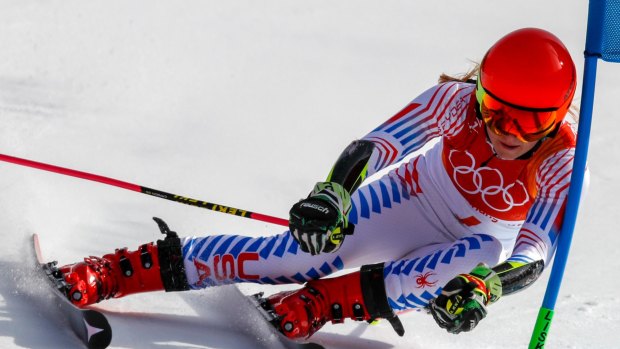 Mikaela Shiffrin on her way to giant slalom gold in PyeongChang.