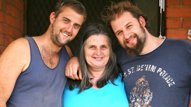 Yarra Glen fire survivor Dorothy Barber with her grandson Tim Barber  (above right) and his friend Matthew Bellink,  who with three other friends found Dorothy under the rubble of her house.