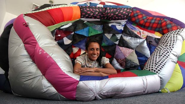 Breathing room: Emerging artist recipient Keg de Souza with one of her inflatable artworks.