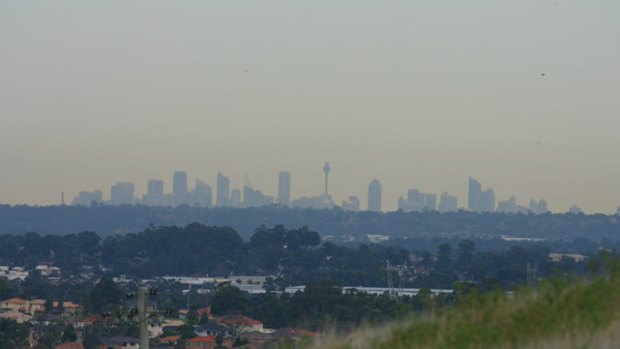 Smog blankets Sydney, as seen from the outer west of the city.