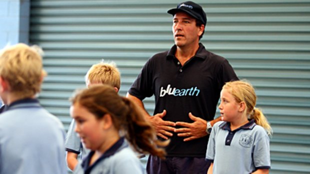 Fighting childhood obesity ... Former federal MP Mal Brough takes part in activities for Bluearth, a foundation of which he is CEO, at Burpengary Sate School.