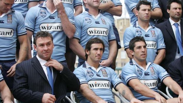 Those were the days . . . Ricky Stuart, who will today be named NSW coach, with Andrew Johns during the Blues' 2005 series-winning campaign.