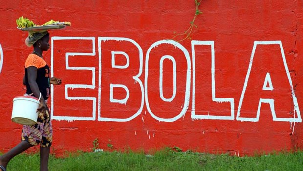 A "Ebola" slogan painted on a wall in Monrovia, Liberia.
