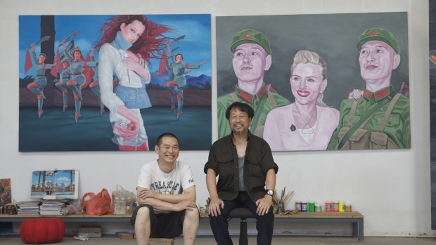 Blood brothers ...  Jiawei Shen, right, poses with Guo Jian, in Beijing. Their lives  and the Australian arts scene  were shaped by the events of June 4, 1989.
