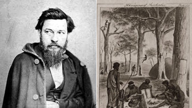 Admired and reviled ... William Blandowski’s self-portrait, left, and a plate from his illustrated encyclopaedia of Aboriginal life.