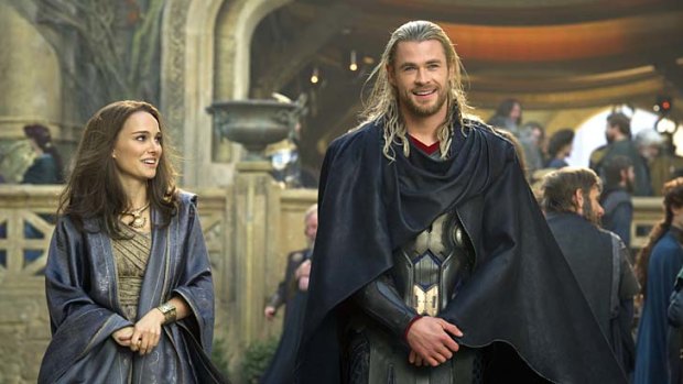 <em>Marvel's Thor: The Dark World:</em> Jane Foster (Natalie Portman) and Thor (Chris Hemsworth).