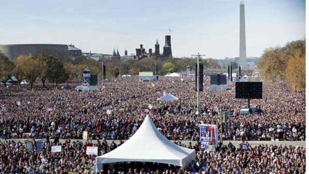 A massive crowd gathers for the rally in Washington, DC.