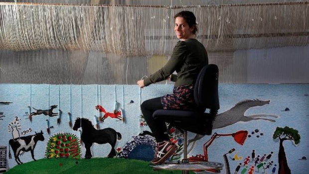 Emma Sulzer works on North Facing at the Australian Tapestry Workshop.