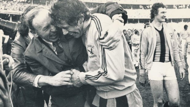 Revenge: John Kennedy and Don Scott after the Hawks, beaten by North in 1975, turned the tables in 1976.
