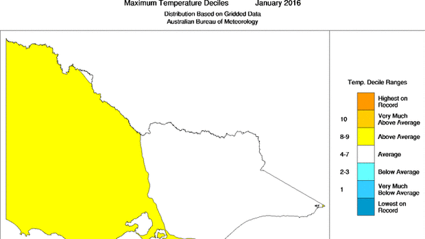 How maximum temperatures last month in Victoria compared with the January average. 