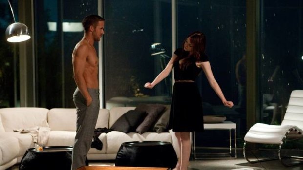 Ryan Gosling as Jacob and Emma Stone as Hannah in the film Crazy, Stupid, Love.
