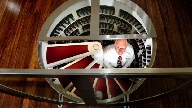 Bill McIntyre in his beautiful underground wine cellar at his home in Rivett, Canberra.