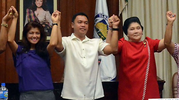 Imelda Marcos, right, and her daughter Imee Marcos, left, are declared winners in elections last week.