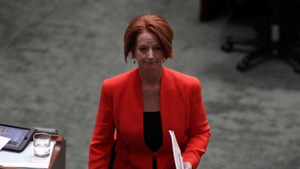 Prime Minister Julia Gillard in the House of Representatives at Parliament House in Canberra on Wednesday 27 June 2012. Photo: Alex Ellinghausen