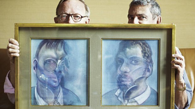 A master’s makeover … Bacon’s Paris neighbours, art historians Reinhard Hassert (left) and Eddy Batache, with the double portrait Bacon painted of them in 1979.