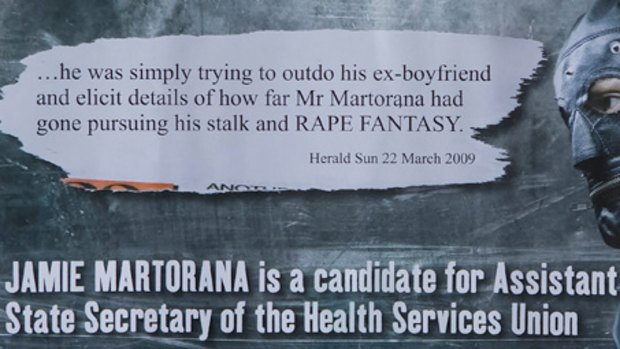 A leaflet discrediting Health Services Union candidate Jamie Martorana.
