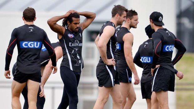 Soul searching: Collingwood players at training on Wednesday.