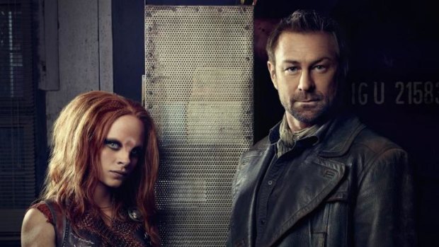 Stephanie Leonidas and Grant Bowler as Irisa and Joshua Nolan in <i>Defiance</i>.