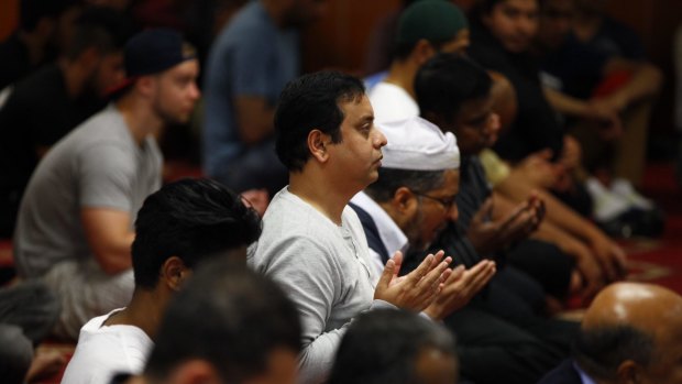 "No one should take their freedom, safety and acceptance for granted" ... worshippers at Parramatta Mosque, where chairman Neil El-Kadomi condemned the terrorist attack at the nearby police headquarters.
