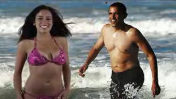 Happier times before things turned sour: Obama Girl with her idol in a YouTube video titled <i>I Got a Crush...on Obama</i>.