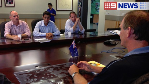 Premier Campbell Newman talks with Cook Shire mayor Peter Scott in Cooktown, north Queensland.