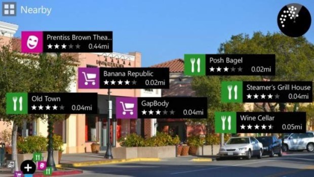 Points of interest are overlaid on the screen using Nokia's City Lens app.