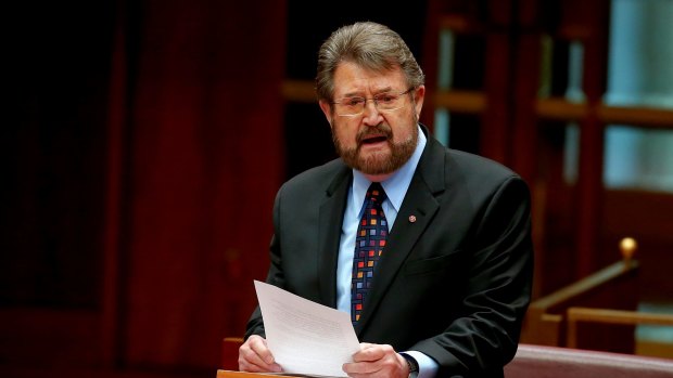 Senator Derryn Hinch delivers his first speech in the Senate at Parliament House in Canberra.
