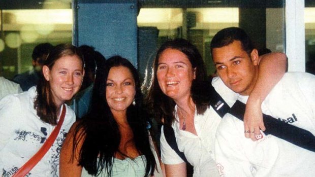 Last moment of freedom ... Katrina Richards, Schapelle Corby, Ally McComb and James Corby at the airport.