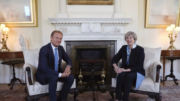 European Council President Donald Tusk and Britain's Prime Minister Theresa May.