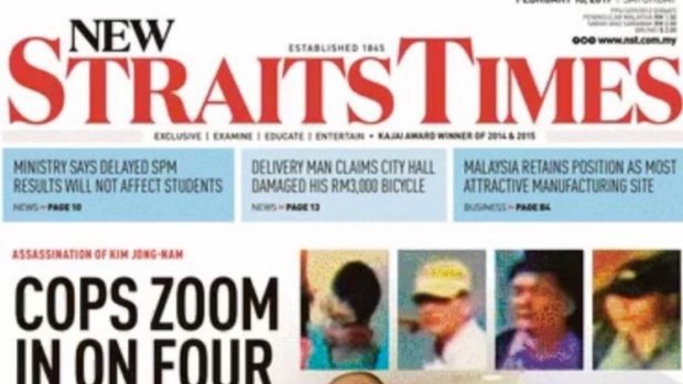 The front page of the New Straits Times showing an image purportedly of Kim Jong-nam moments after the attack.