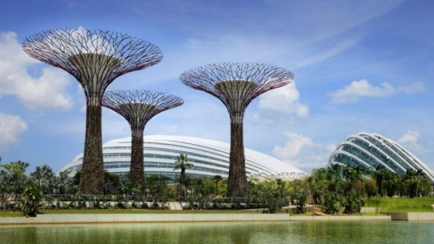 GARDEN GLORY: Supertrees and biodomes at Gardens by the Bay, Singapore.