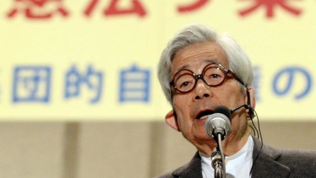 Nobel laureate for literature Kenzaburo Oe at a protest against the government's proposed changes.