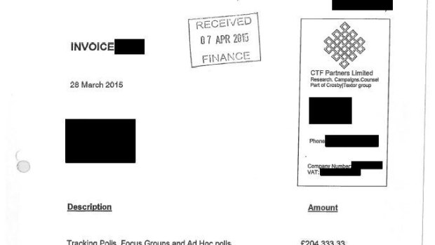 A CTF invoice sent to the Conservatives in the run up to the 2015 election.