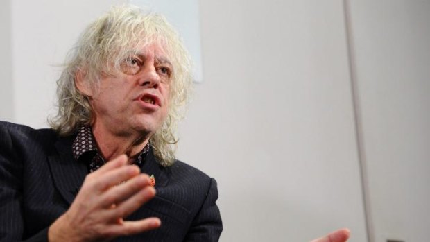Bob Geldof at a press conference detailing the event in London.