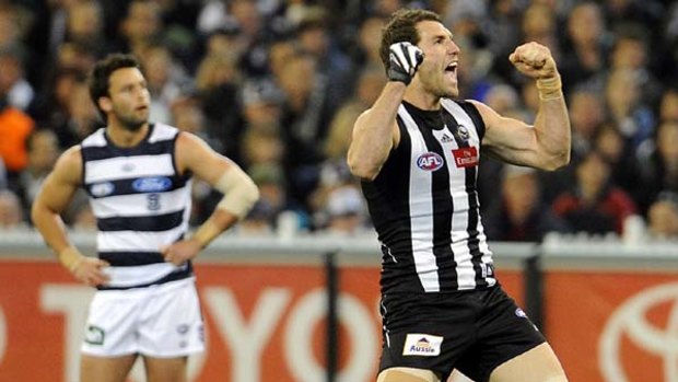 Travis Cloke gives vent to his feelings after watching the ball sail through the posts.