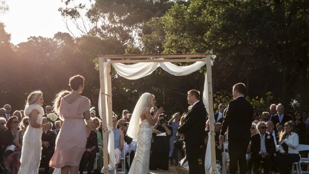 Around 80 guests watched the nuptials as Sydney Harbour provided a remarkable backdrop.