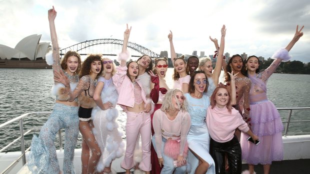 Models pose following the Dyspnea show at Mercedes-Benz Fashion Week Resort 18 Collections on May 18, 2017 in Sydney, Australia.