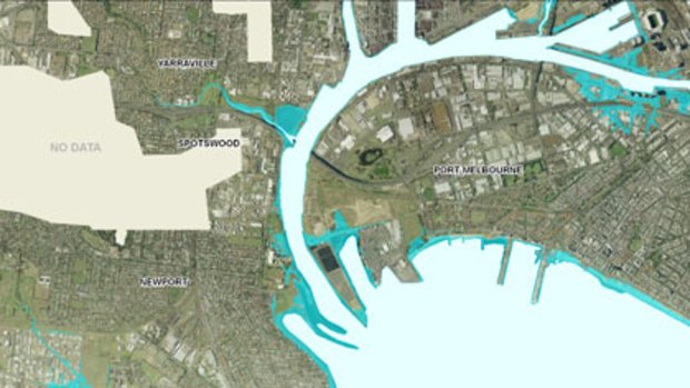 How the sea will penetrate inland in Melbourne's west if it rises by 110 centimetres.