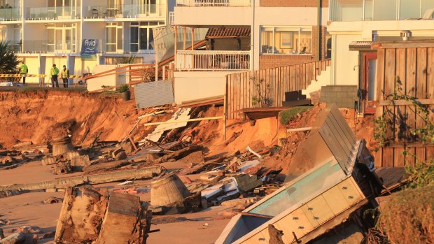 The aftermath at Collaroy Beach even after 12,000 sandbags were laid.