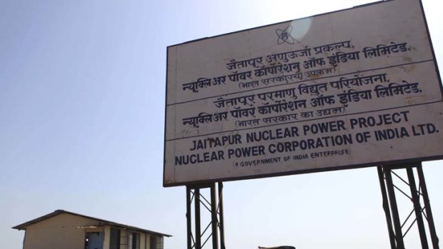 Indian police officers guard the site of the proposed Jaitapur Nuclear Power Project in Jaitapur in the western state of Maharashtra, India.