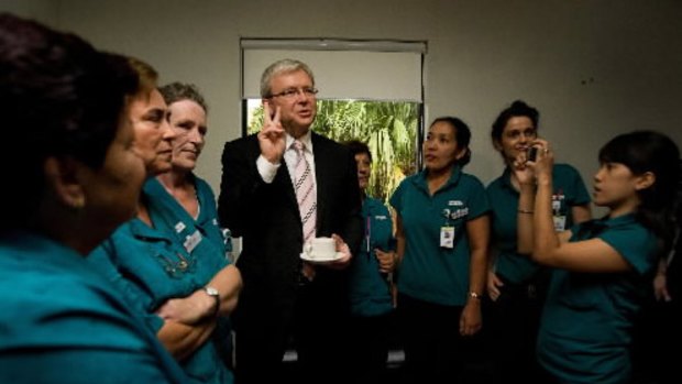 A political winner?... Kevin Rudd spruiking the health plan at Canterbury Hospital.