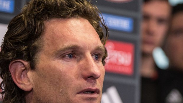 James Hird shed a tear at a press conference in August as he announced he was stepping down as coach of Essendon. 
