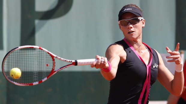 Australia's Samantha Stosur hits a return during her second round French Open victory over American Irina Falconi.