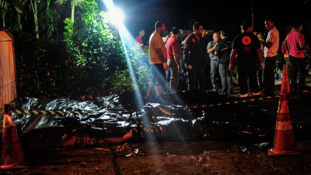 The bodies of victims of the bus accident in Campo Alegre, in the state of Santa Catarina, southern Brazil.