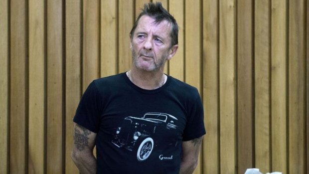 Former AC/DC drummer Phil Rudd in the dock facing charges in the High Court in Tauranga last year. 
