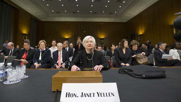 Bursting bubble fears: Janet Yellen at her Senate confirmation hearing.