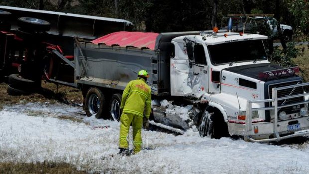 ACT Fire and Rescue attend a collision involving two trucks on the Monaro Highway.